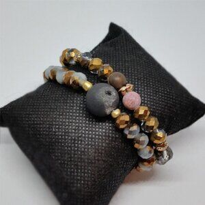 BUNDLE lot 2 crystals and natural stone stretch bracelets boho